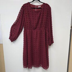 IN'VOLAND Dress Womens 20W Red Swiss Dot Chiffon Fit & Flare Lined Knee Length